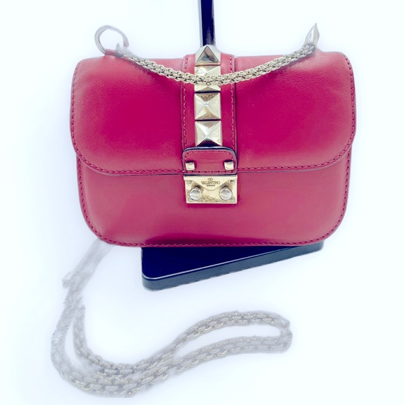 Auth Valentino Garavani Fuchsia Rockstud Small Flap Glam Lock Shoulder Bag - Picture 2 of 16